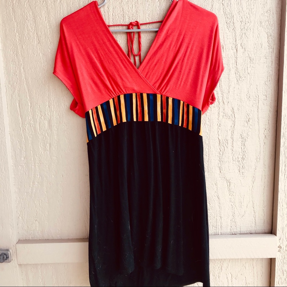 Solemio Women's Coral & Black Mini Dress Size L